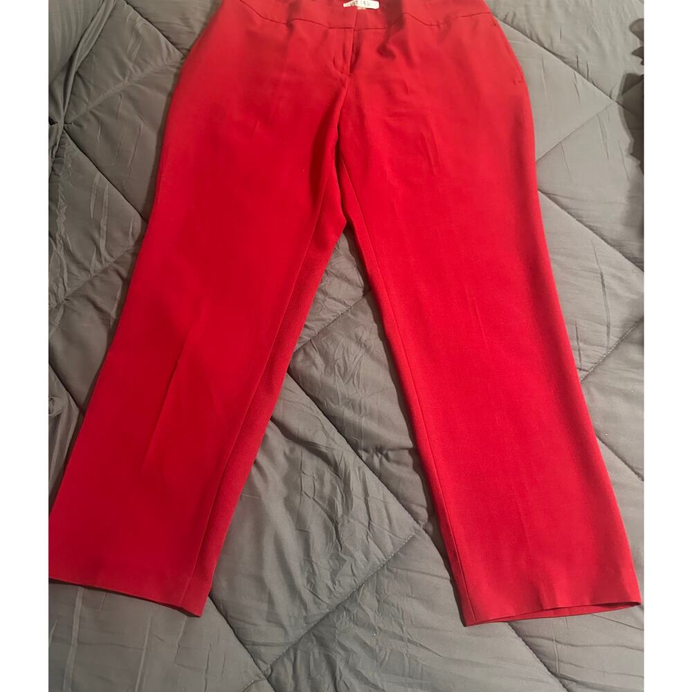 Kasper 16 Fire Red Ankle Pants Straight Slim Leg Stretch Crepe New Without Tag